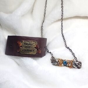 Blue stone necklace 💙 with leather "enjoy the journey " bracelet ✨️